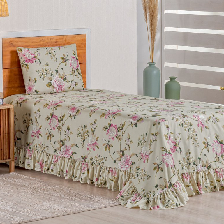 Kit Colcha Cobre Leito Solteiro 400 Fios Toque Macio 2 Peças com Porta Travesseiro