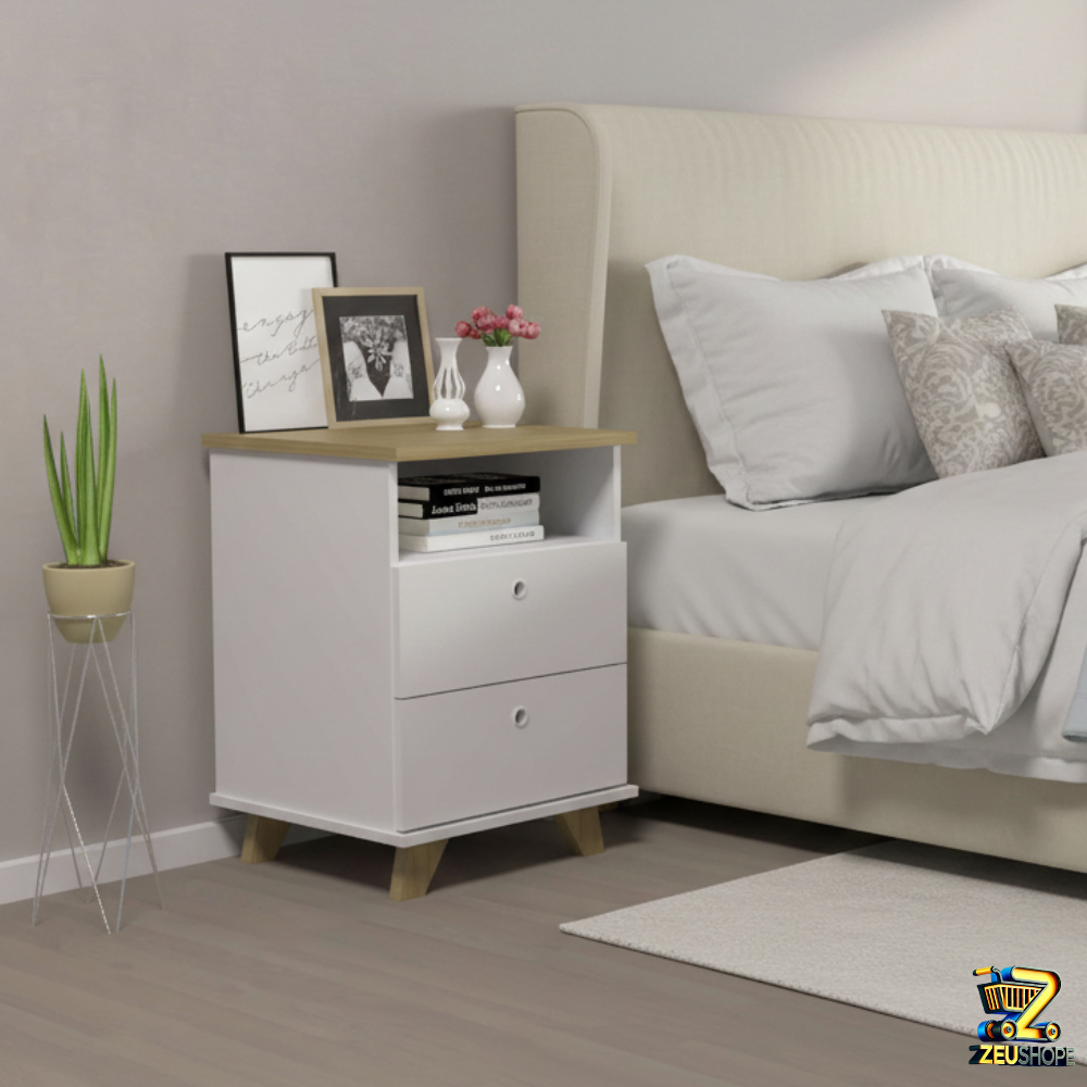 Balcão Gaveteiro Mesinha Lateral Mesinha de Cabeceira Day Olmo com Branco