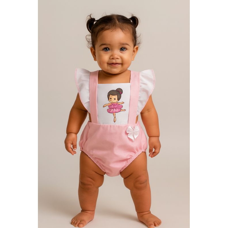 Romper Bebê Menina Bailarina Roupa Mesversário Tutu Rosa Fantasia Infantil Festa Jardineira Bori
