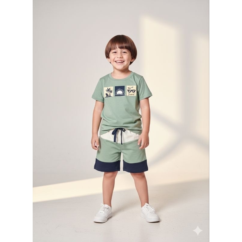 Conjunto Masculino Infantil Estampado Verão – Camiseta + Shorts – Tamanhos 04 ao 08 Modelos Variados