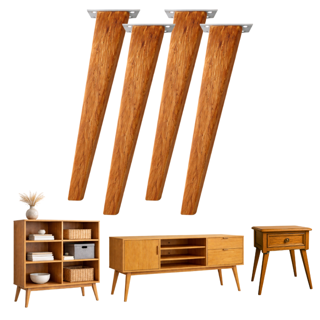 Kit Pé Palito 4 un 50cm para Móveis Retrô Madeira Angelim Reforçado Inclinado com Base em Oferta na Shopee