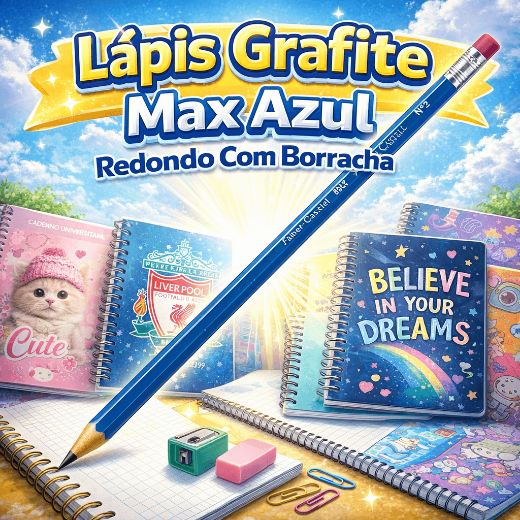 Lápis Grafite Max Azul Redondo Com Borracha Faber-Castell Escolar