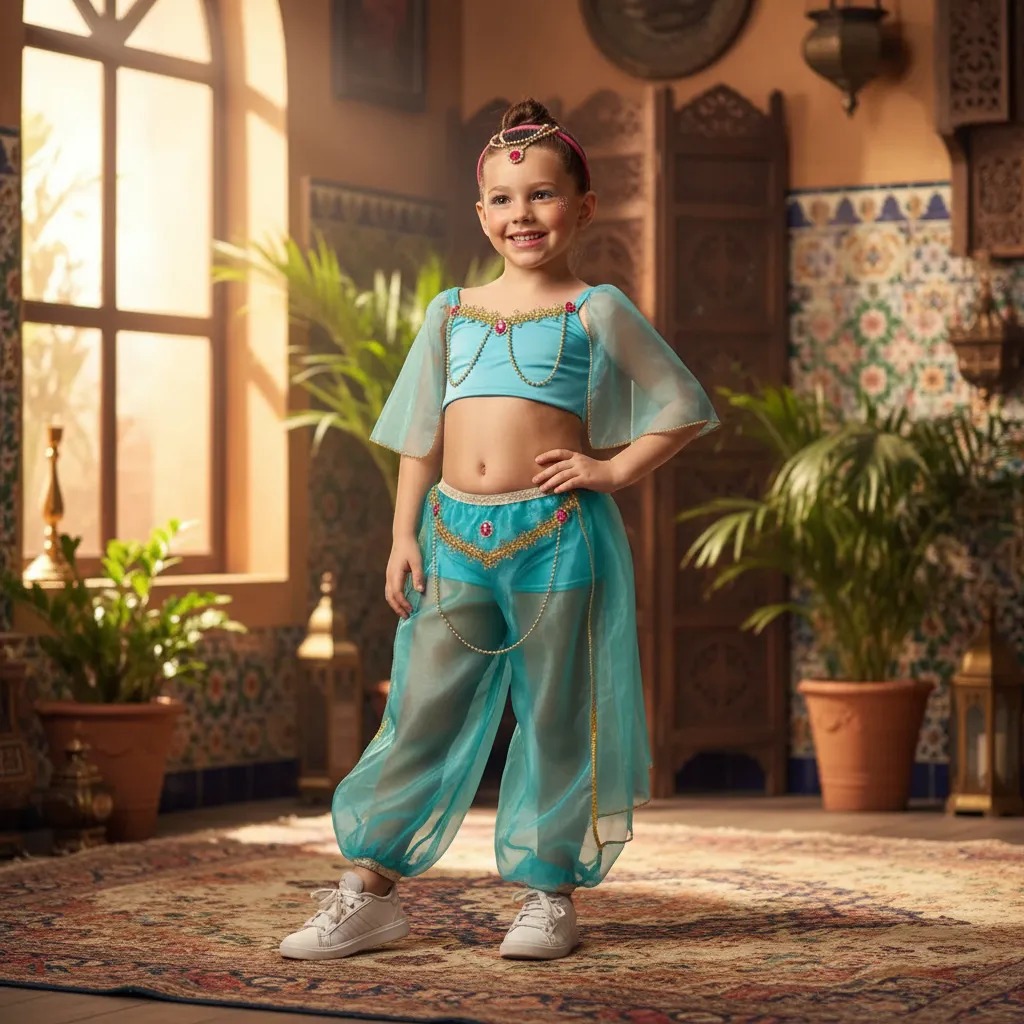 Fantasia Infantil Princesa Jasmine Luxo Completa Com Tiara