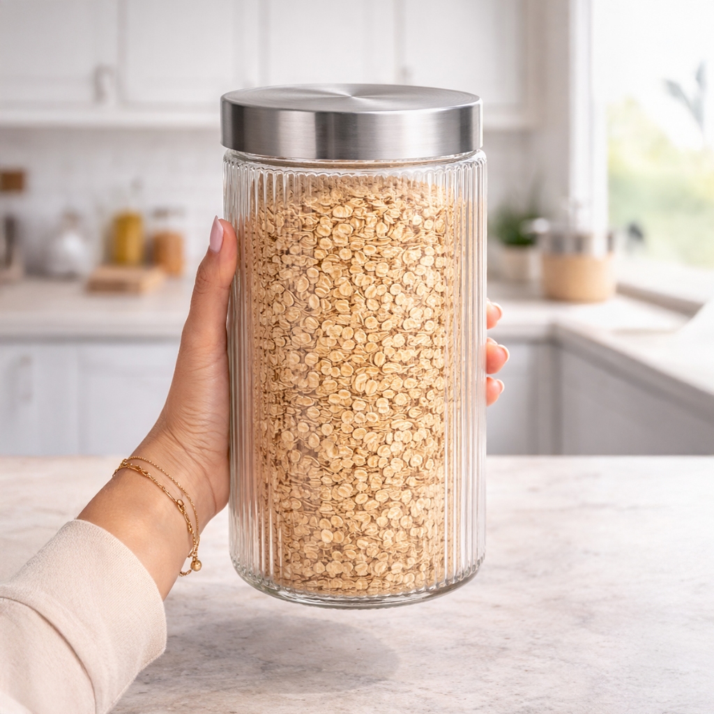 Pote de vidro Hermético Vidro Redondo Frisado 1600ml Tampa inox Vidro Reforçado