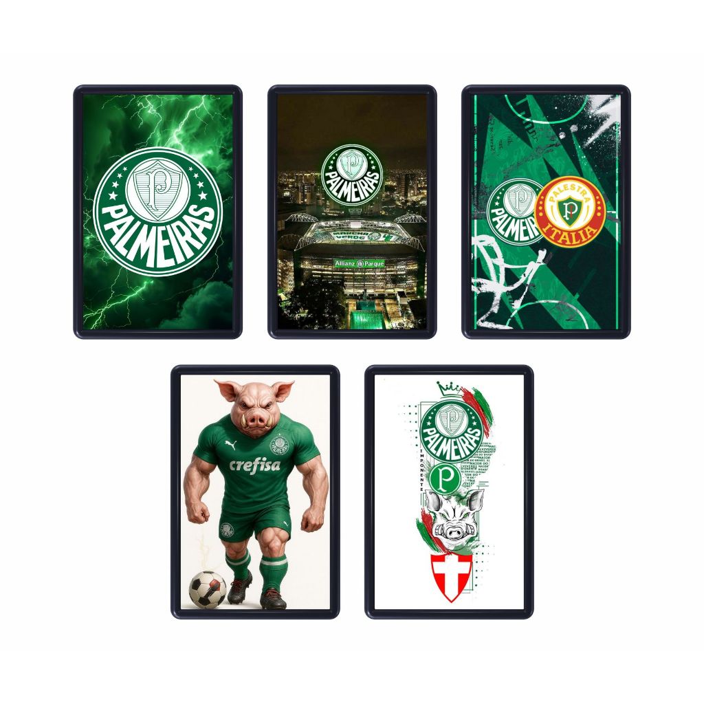 Kit de 5 Quadros Decorativos Com moldura Tamanho 20x30cm Tema Futebol Palmeiras