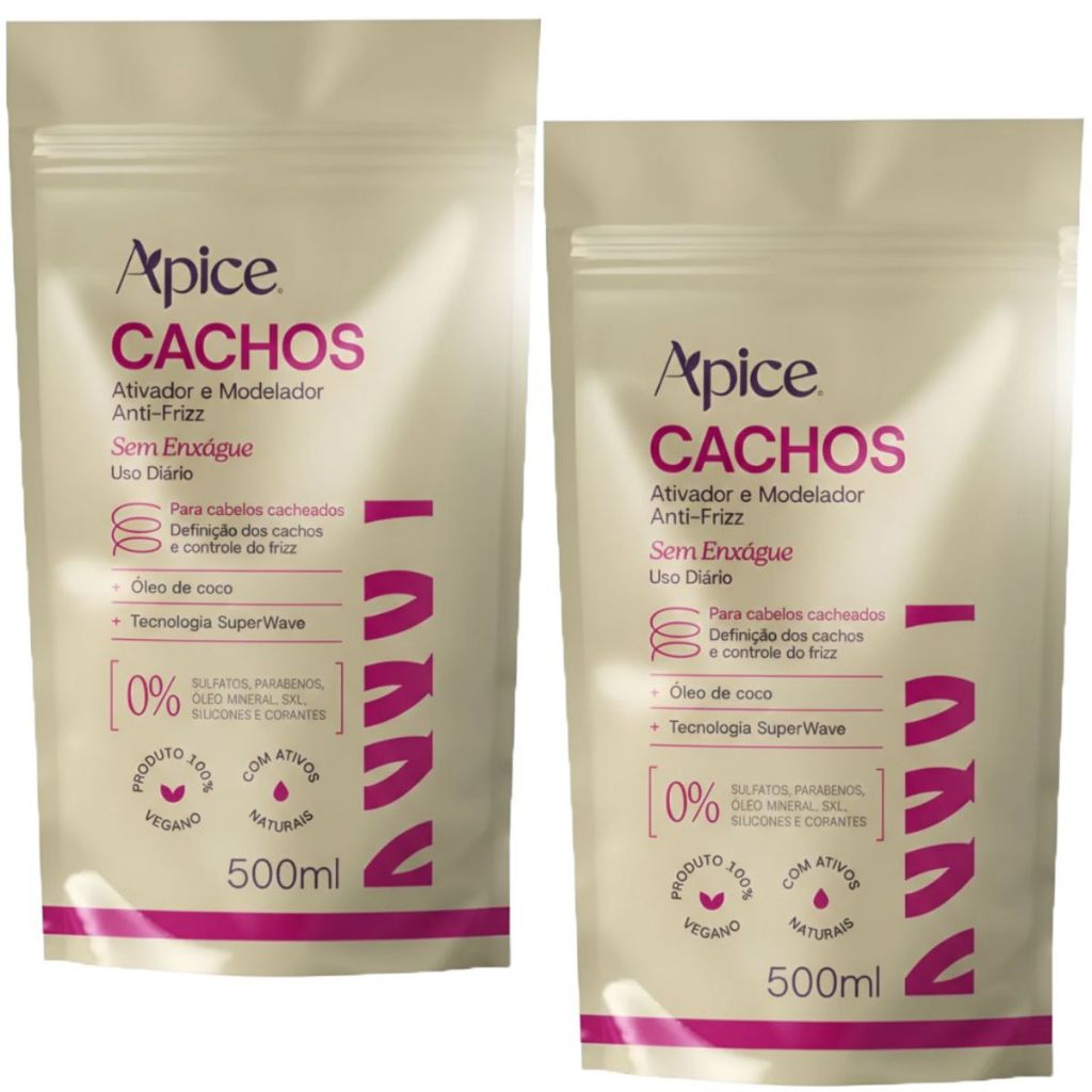 Kit 2x Ativador Modelador Cachos Ápice Refil 500g Anti-Frizz -  Anti-Frizz, Uso Diário, Sem Enxágue -  Nova Fragância