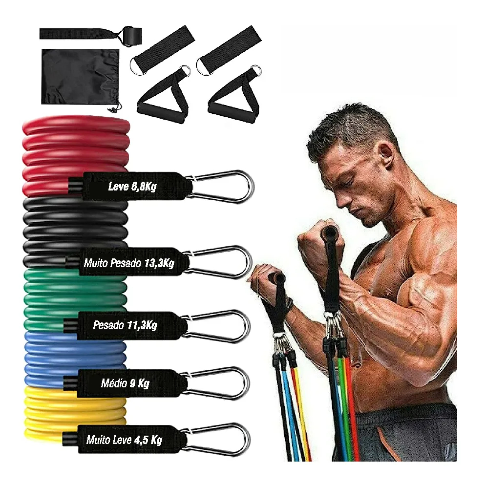 Kit 11 Elastico Extensor Treino Funcional Academia Em Casa Ginastica