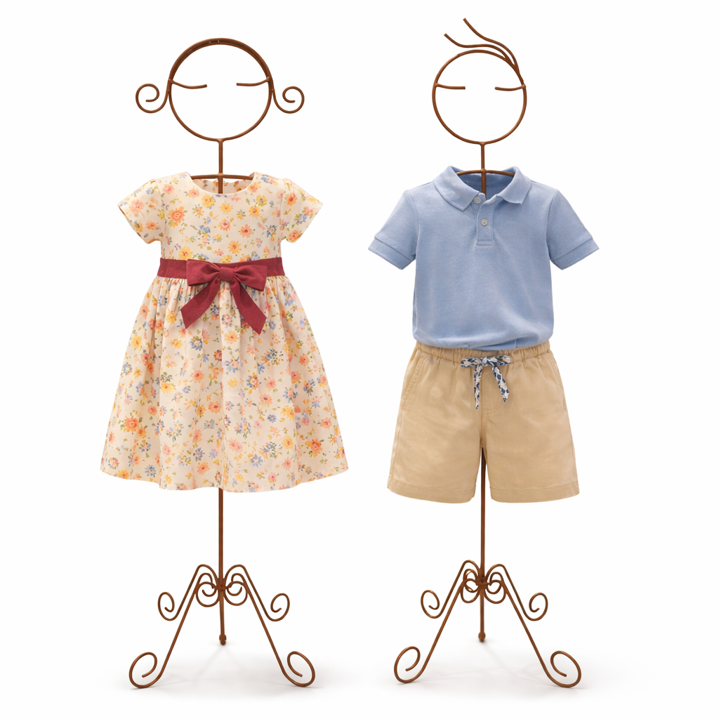 Expositor Casal de Bonecos Kit 02 Manequins Feminino e Masculino De Ferro Aramado Infantil Cobre