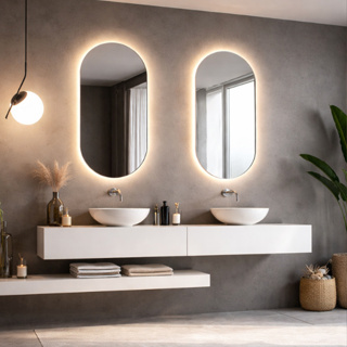 Kit 2 Espelhos Ovais Orgânico 80x50cm Com LED ou Sem LED Luz Quente e Fria Banheiro e Quarto em Oferta na Shopee