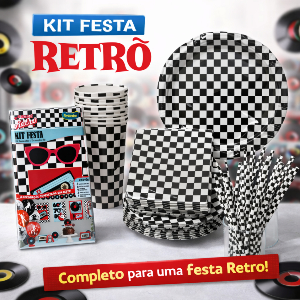 Kit Festa Completo 80 Peças Retrô Vintage Anos 60 70 80 - Inspire sua Festa Loja