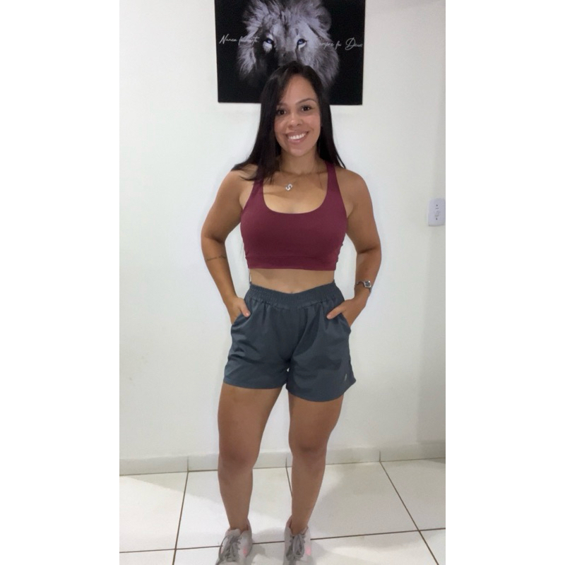 Conjunto Fitness Feminino 3 Peças Poliamida Premium Top Short Duplo Colete Com Bolso Detalhe Refletivo Academia