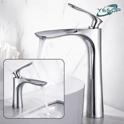 YESOP Torneira De Banheiro Cascata Alta Misturador Monocomando Aço Inox 304 Prateada Luxo Elegante
