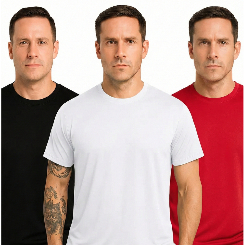 Kit 3 Camisetas Dry Fit Masculina Lisa - Casual - Academia - Esportes - Exercícios - Corrida Kit DryFit Camisa Treino