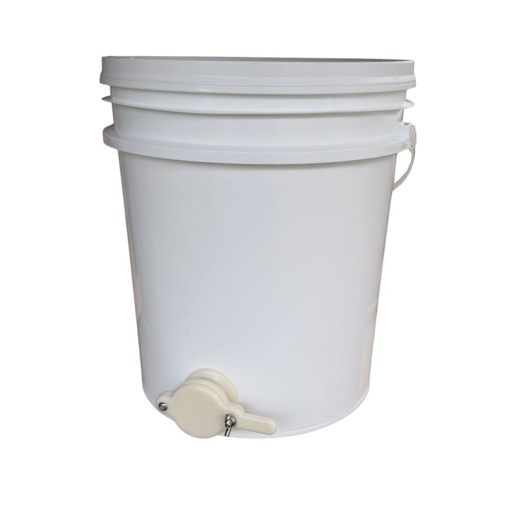 Balde decantador para mel com torneira corte rápido branco 18 litros com tampa hermética, lacre e alça polipropileno
