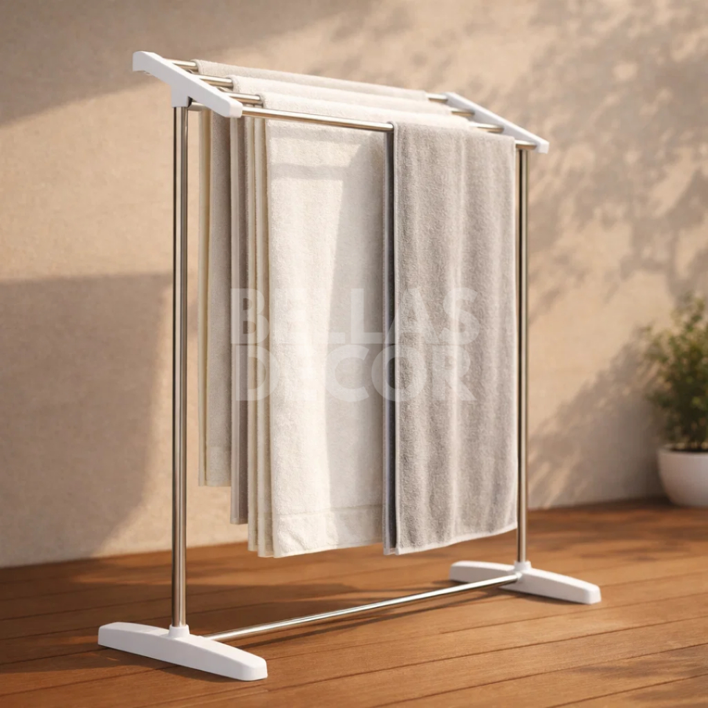 Varal de Chão em Ferro com 5 Barras, Estrutura Estável e Pés em Plástico Resistente