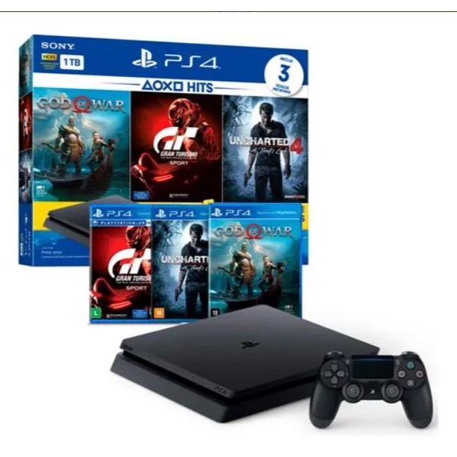 Console Playstation 4 Ps4 Slim 500gb Cor Preto 1 Controle + 1 Jogo Recondicionado