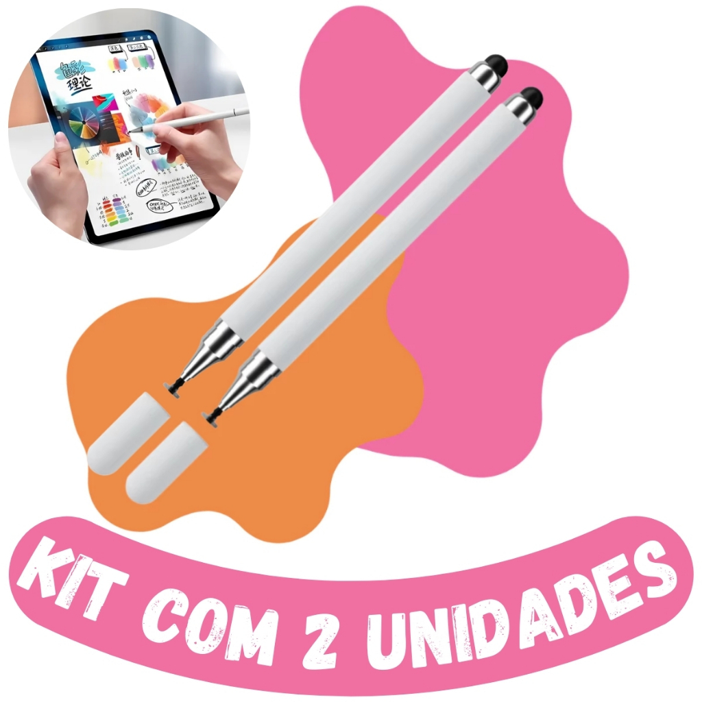KIT 2 Caneta Touch Screen Para Celular, Tablet, iPad, Laptops , iPhone Android Ponta Fina Desenho em Oferta na Shopee