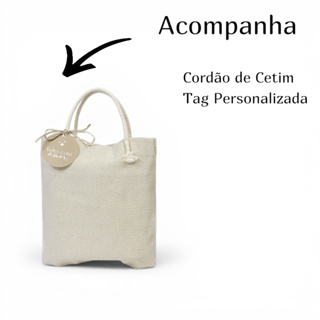 Kit 5 Sacolas Ecobag em Linho Natural 25x25 com Cordões e Tag Personalizada Para Lembrancinha Evento em Oferta na Shopee