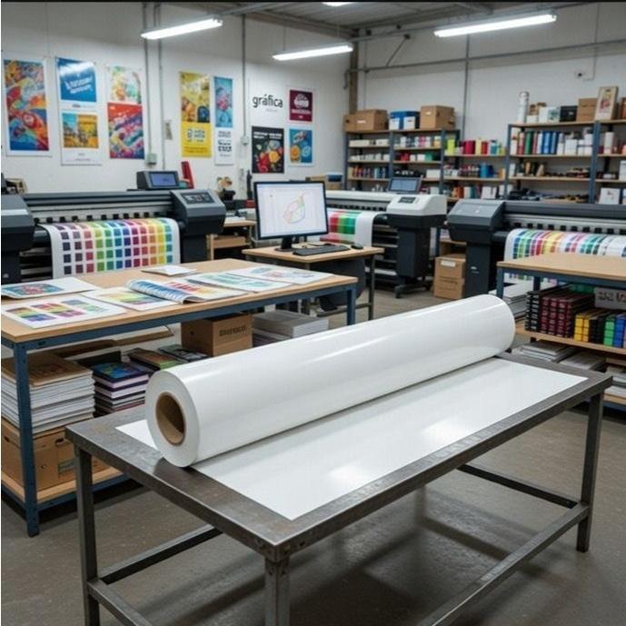 Bobina Vinil Adesivo Branco 1,06 m x 50m 8mm Para Plotter Impressão UV