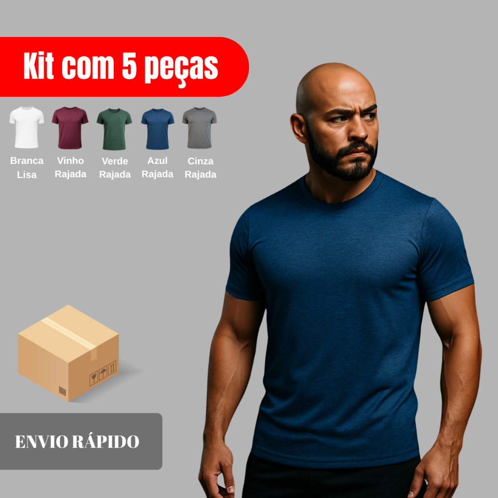 Kit 5 Camisetas Básicas Masculinas DryFit Academia Fitness