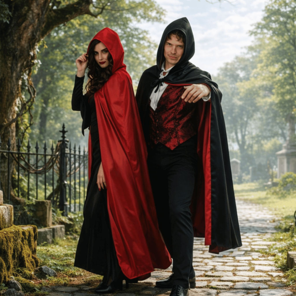 Capa De Bruxa Vampiro Drácula Halloween/ Carnaval Dupla C/capuz adulto *MEDIDAS ESPECIAIS*