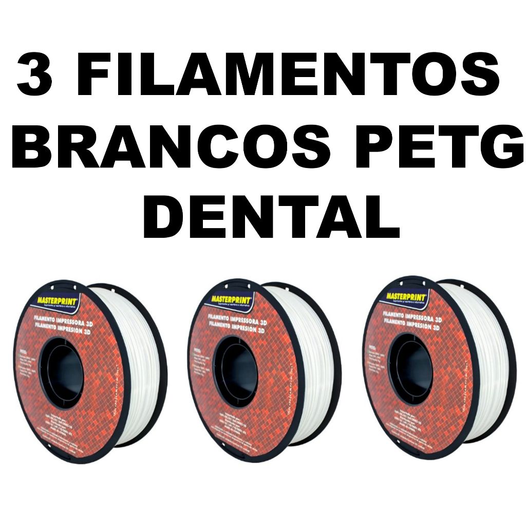 Kit com 3 Filamentos - BRANCO DENTAL - PETG Masterprint 1Kg 1.75mm