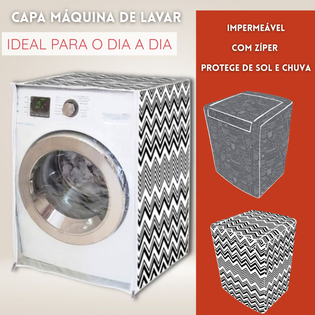 Capa Máquina de Lavar Roupa Impermeável Brastemp 8kg Eletrolux 10kg LG 11kg Zíper Abertura Frontal Superior