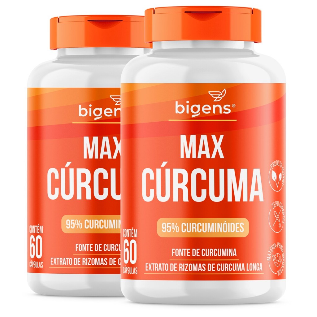 Kit 2 Max Cúrcuma, Curcumina Ativa Concentrada, 95% curcuminoides, 60 Cápsulas, Bigens em Oferta na Shopee