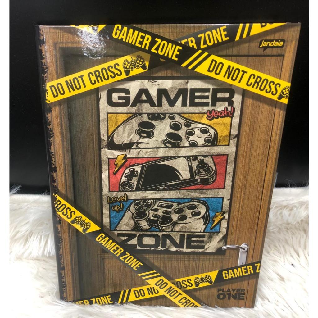 Caderno Brochura Grande Player One Gamer Capa Dura 80 Folhas Jandaia Oferta..s