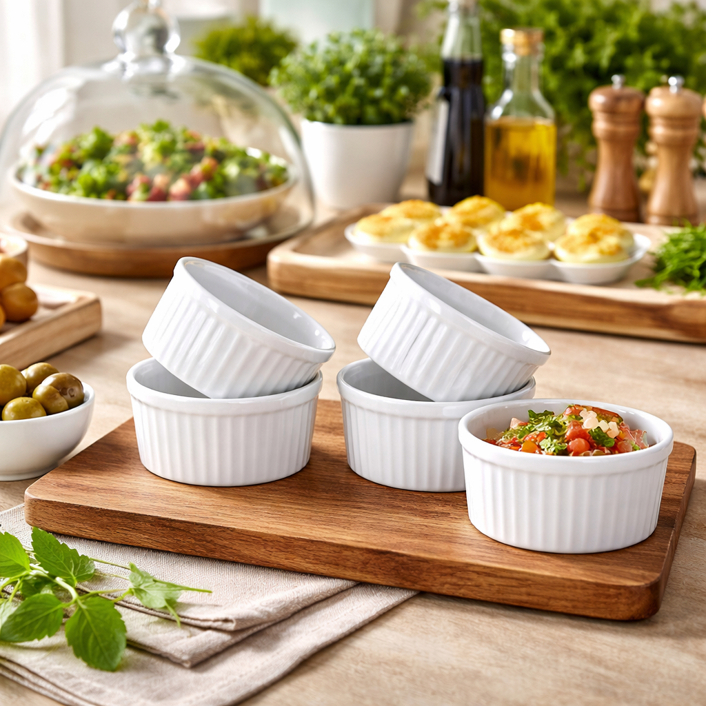 Kit 4 Ramequim Porcelana 135ml Molheira Cozinha Buffet Restaurante Ramekin Canelado Porta Pate Molho