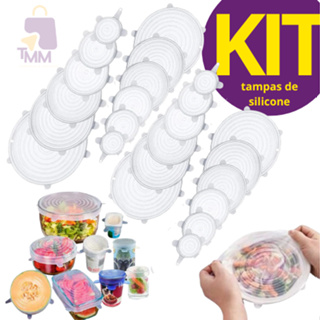Kit Tampas de Silicone Reutilizáveis, Flexíveis, Elásticas e Resistentes. em Oferta na Shopee