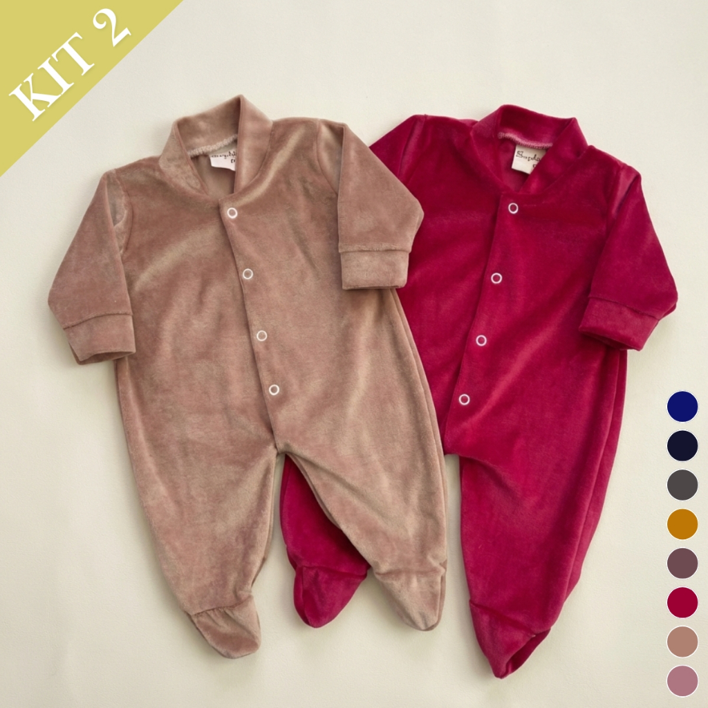 Kit 2 peças macacão plush de bebê quentinho para inverno menino e menina em Oferta na Shopee