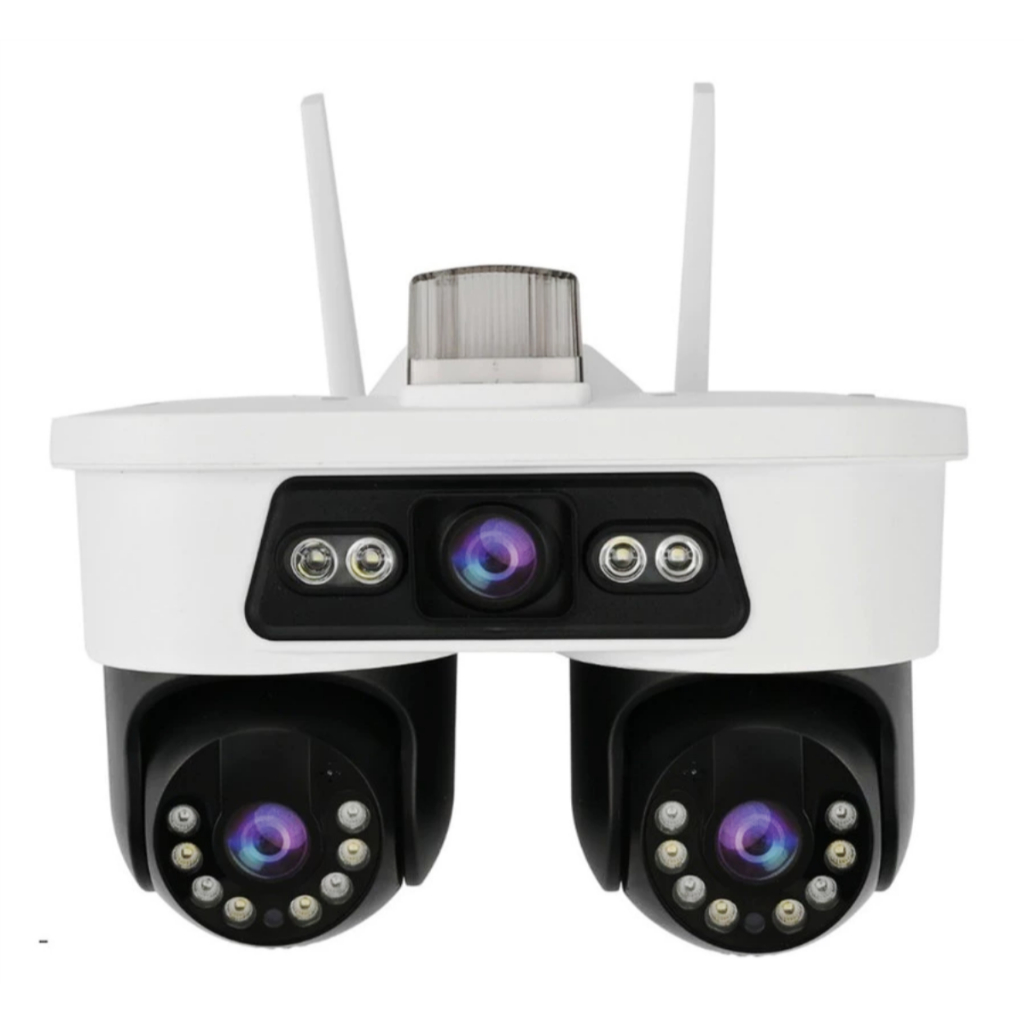 Câmera de Segurança WiFi Externa Lente Tripla PTZ Visão Noturna Reconhecimento Humano Alarme IP66 4K