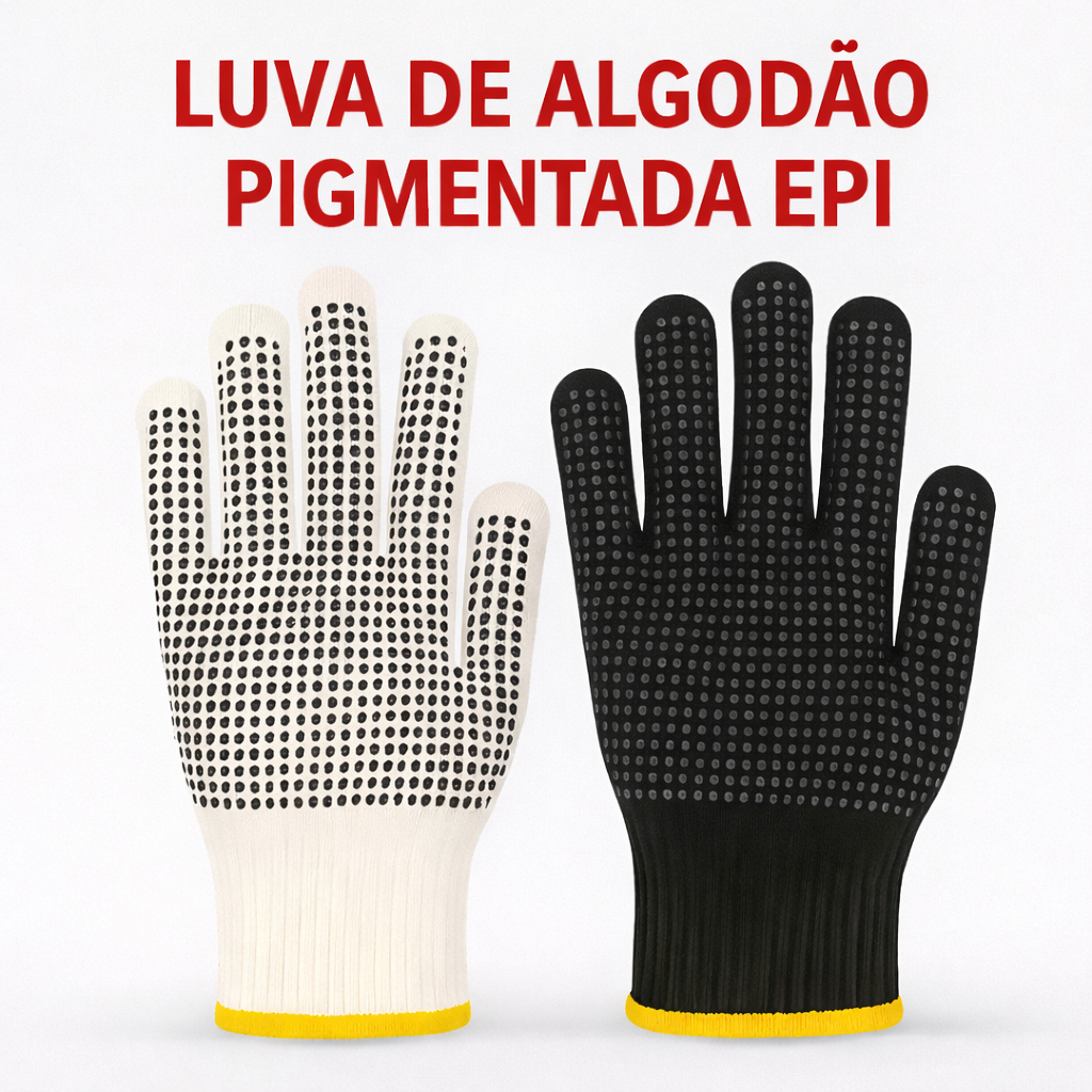 Luva de Algodão Pigmentada Antiderrapante EPI Profissional Alta Resistência em Oferta na Shopee