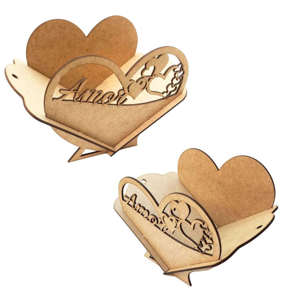 Kit 8 cesta cestinha bandeja 26x16 cm mdf cru coração amor dia das mães namorados café presente