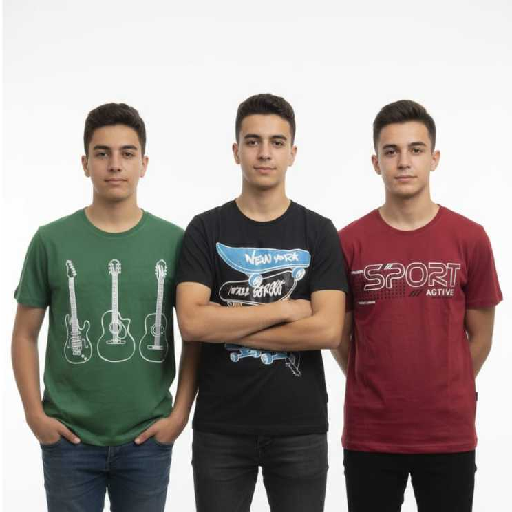 kit 3 Camiseta Juvenil Menino 10 ao 16 Cores e Estampas Sortidas Manga Curta