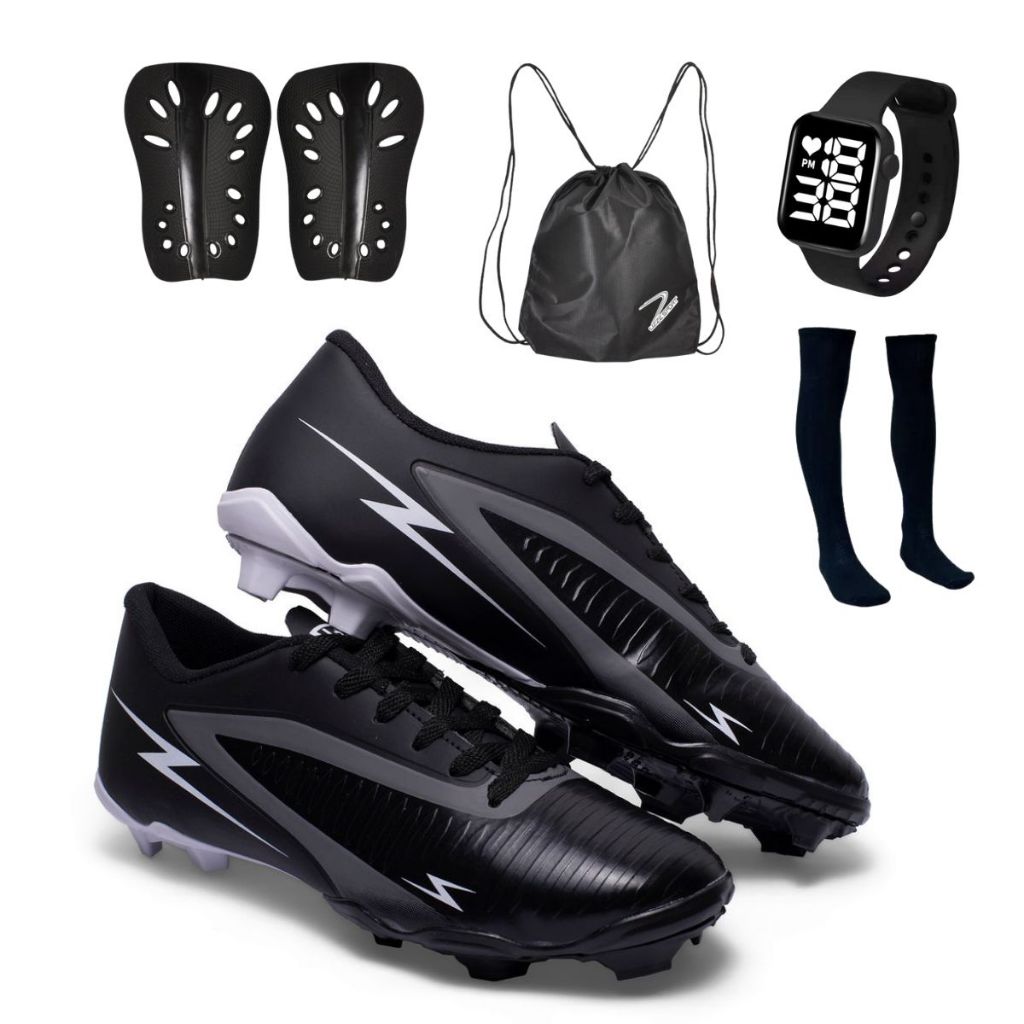 Chuteira Campo Striker Adulto Com Trava Original Uzze Sport Meião Mochila Caneleira Relógio em Oferta na Shopee