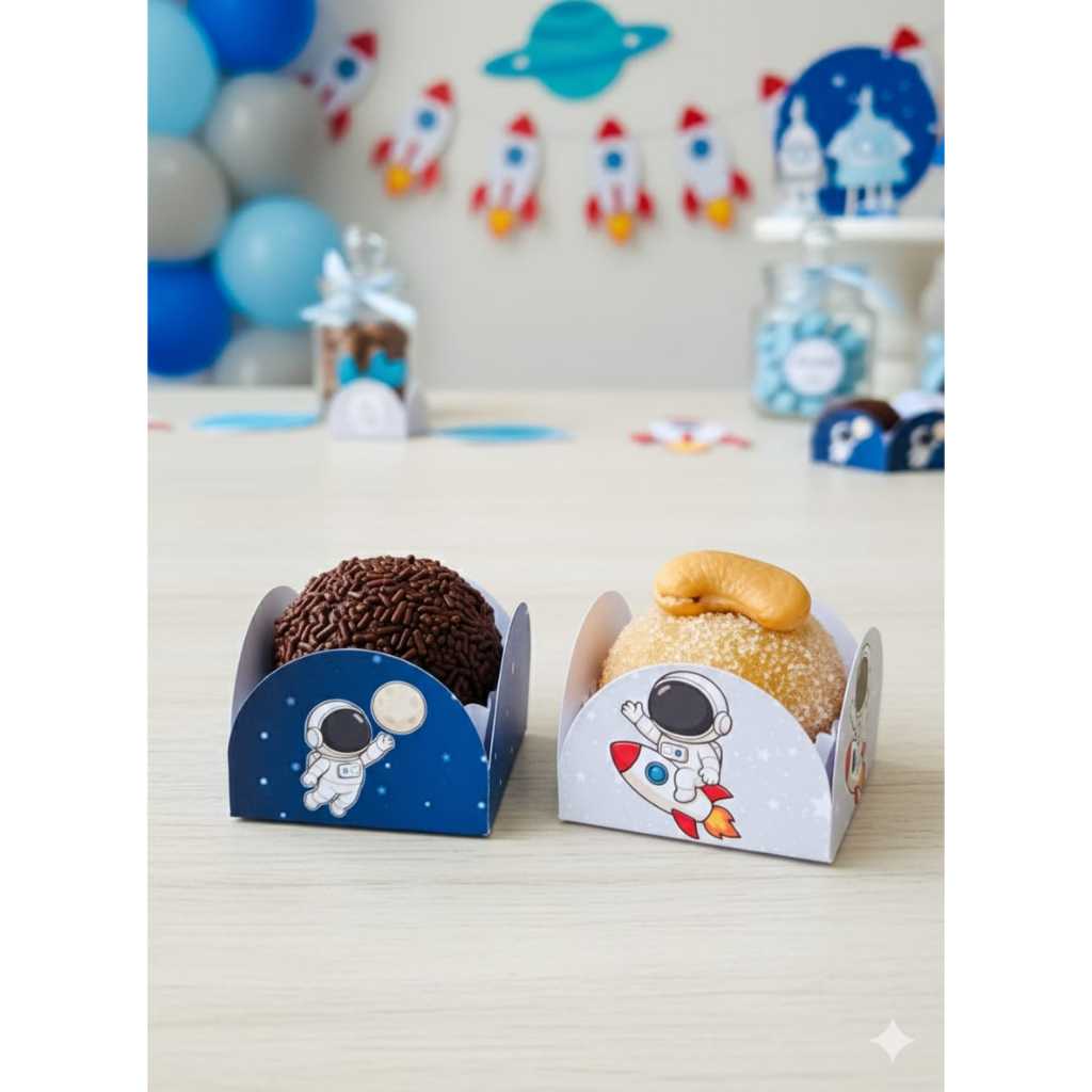 Envio imediato-Kit  de Forminhas de doce brigadeiro Personalizada astronauta - 4 pétalas - Festa de aniversário