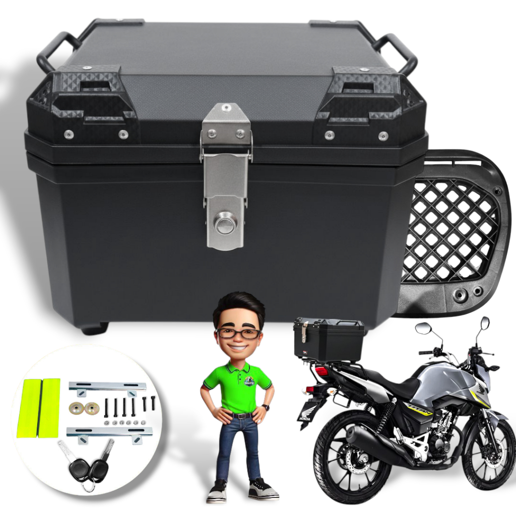 Baú Plástico Reforçado 45 litros Preto com Forro/Alça e Base em Oferta na Shopee