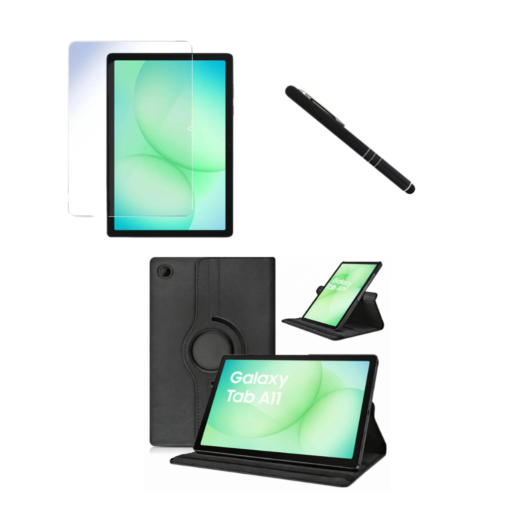 Kit Capa Capinha Giratória Para Tablet Galaxy A11 SM-X133/X135 + Pelicula + Caneta Touch