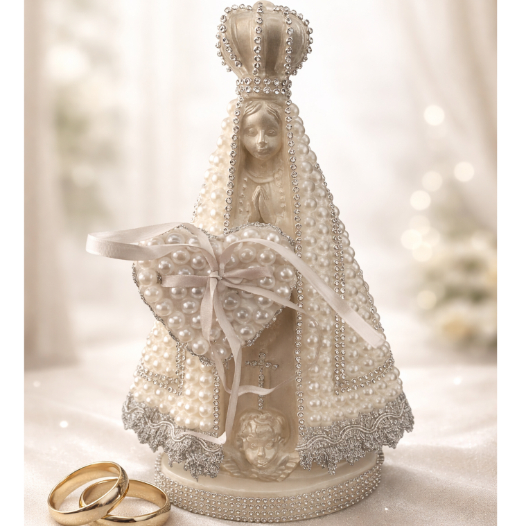 Imagem Nossa Senhora Aparecida 25cm Noiva com Porta Aliança Decorada Rica em Detalhes em Oferta na Shopee