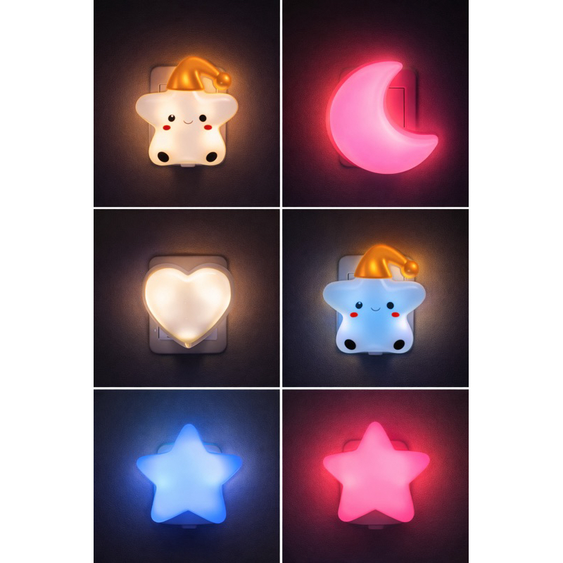 ABAJUR DE TOMADA COM LED - ESTRELA, LUA, CORAÇÃO,ASTRONAUTA, NUVEM, CORUJA E BORBOLETA em Oferta na Shopee