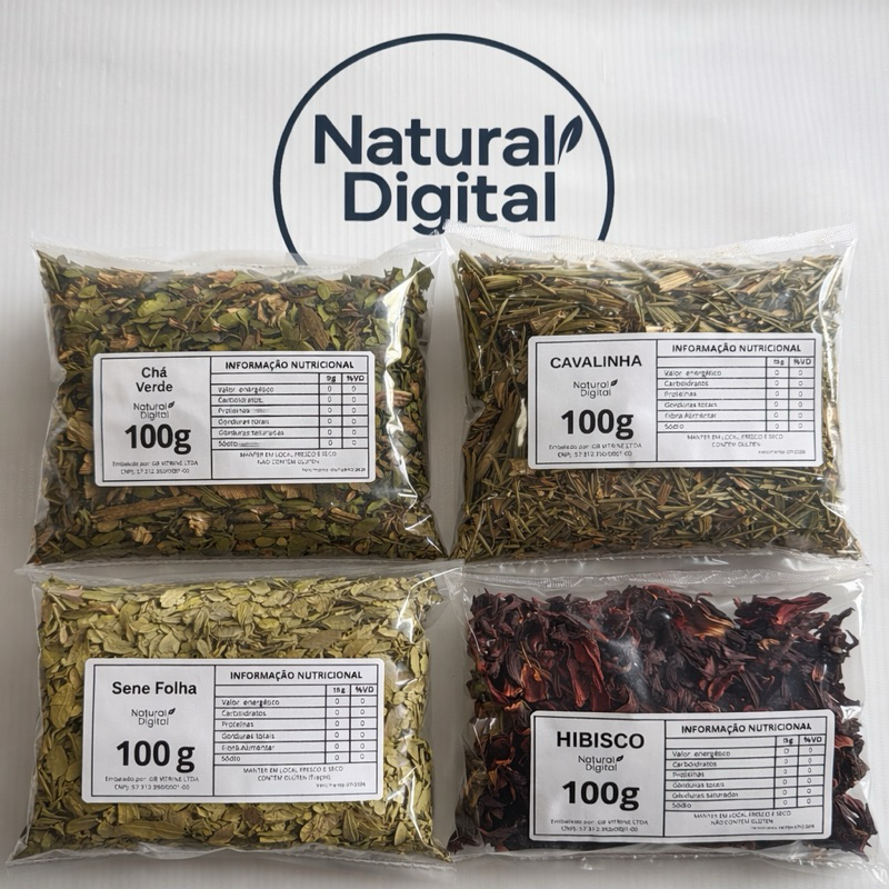 Kit Desincha Hibisco, Cavalinha, Sene e Chá Verde – 400 gramas (100 gramas de cada)