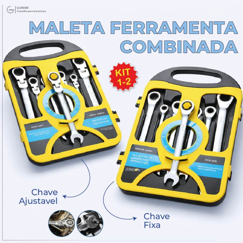 Kit Maleta Combinada com Chave Ajustável ou Fixa com 7 Chaves Catraca de Alta Qualidade em Oferta na Shopee