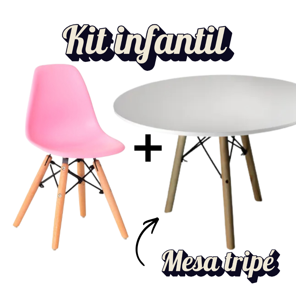 Conjunto Infantil Eiffel – Cadeira Rosa + Mesa Branca Tripé | Cantinho Kids