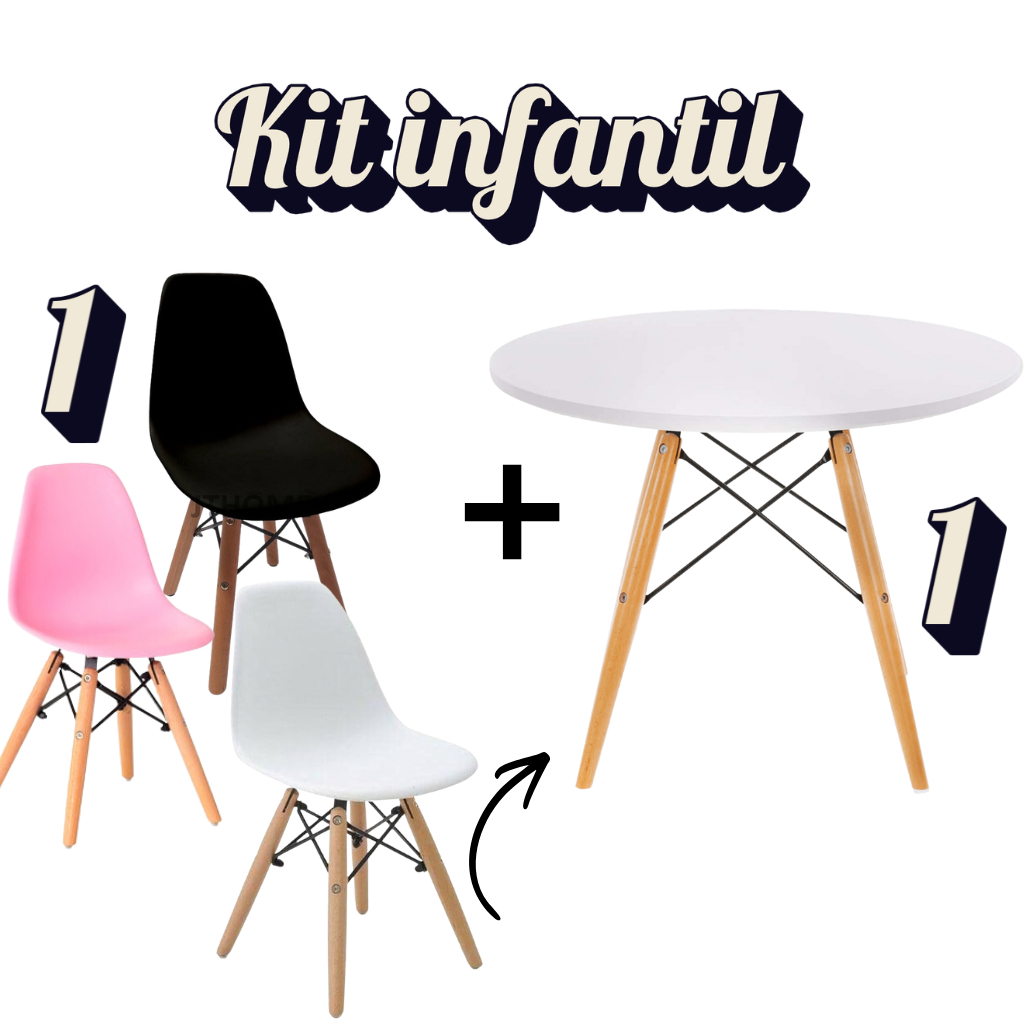 Kit Mesa Infantil Branca + Cadeira Eiffel (Branca, Preta ou Rosa) – Moderna e Resistente