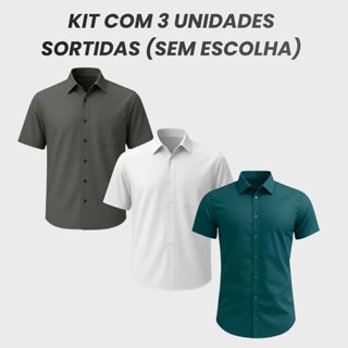 Kit 3 Camisa Social Manga Curta Promoção De Cores Variados Blusa Social Cores Sortidas Tecido Premium em Oferta na Shopee