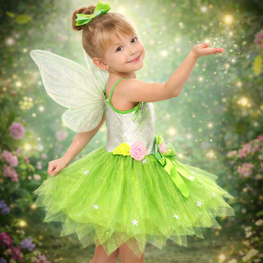 Vestido Fantasia Sininho Tinkerbell Verde Luxo Infantil Menina Fada Envio Imediato