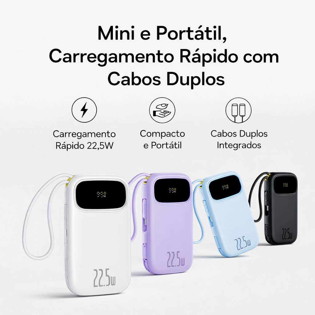 PowerBank Baseus EnerFill FC31 20000mAh 22.5W com 2 Cabos Integrados Turbo Display Digital em Oferta na Shopee