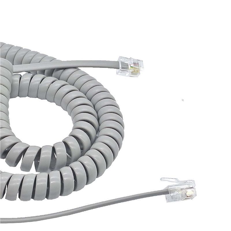 Cordão Espiral Modular 3 metros KS CINZA - 4 VIAS RJ9 4x4